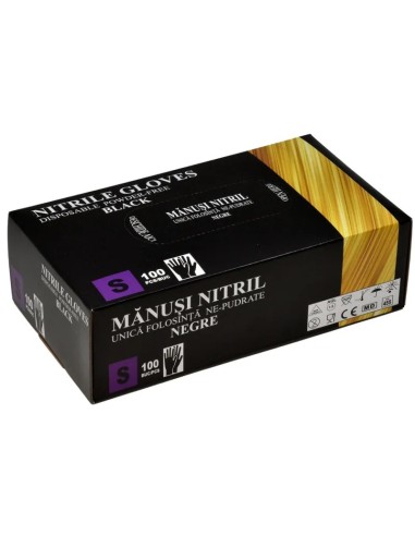 Set 100 de manusi nitril, nepudrate, negre, marimea S
