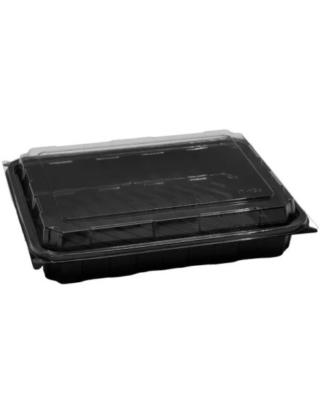 Caserola neagra cu capac transparent, L 27cm, l 20 cm, h 6 cm.