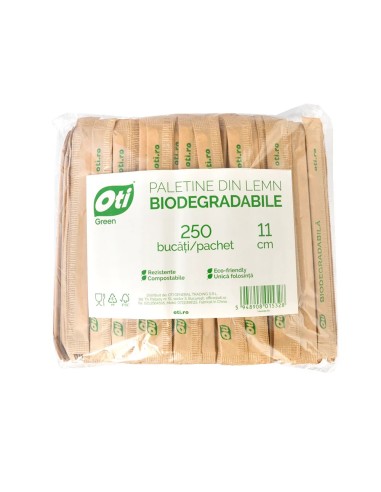 Set 250 paletine biodegradabile, 11 cm, lemn, ambalate individual